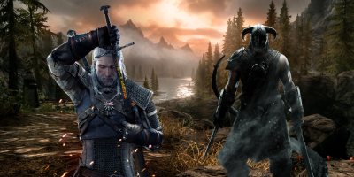 Epic Art Envisions The Witcher's Geralt and Skyrim's Dragonborn in a Mystical Battle
